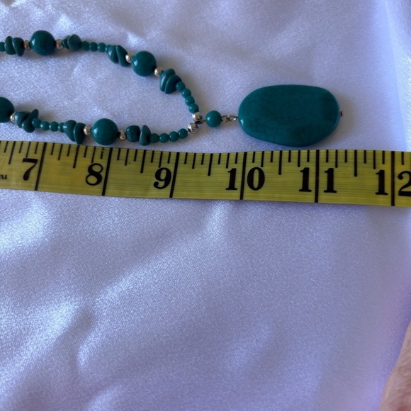 Turquoise Beaded with Silver Accents Necklace Costume Jewelry Western Prairie - Picture 5 of 5